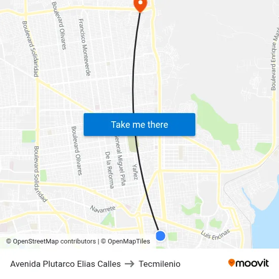 Avenida Plutarco Elias Calles to Tecmilenio map