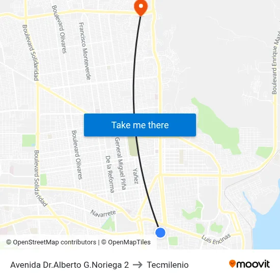 Avenida Dr.Alberto G.Noriega 2 to Tecmilenio map