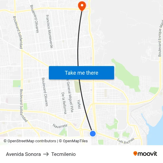 Avenida Sonora to Tecmilenio map