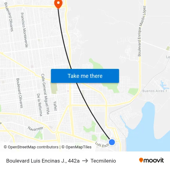 Boulevard Luis Encinas J., 442a to Tecmilenio map