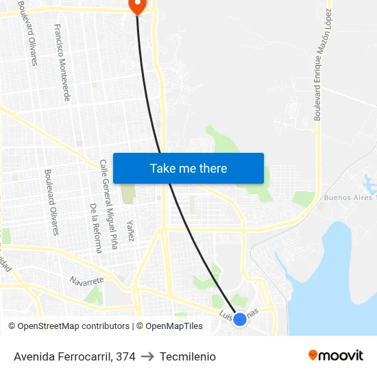 Avenida Ferrocarril, 374 to Tecmilenio map