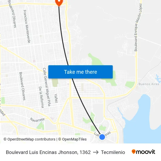 Boulevard Luis Encinas Jhonson, 1362 to Tecmilenio map