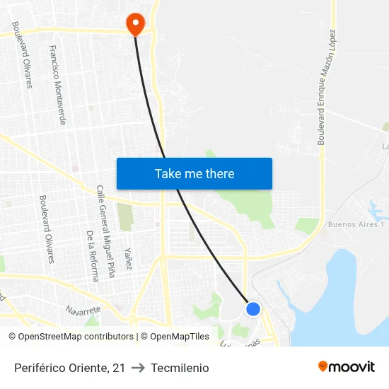 Periférico Oriente, 21 to Tecmilenio map