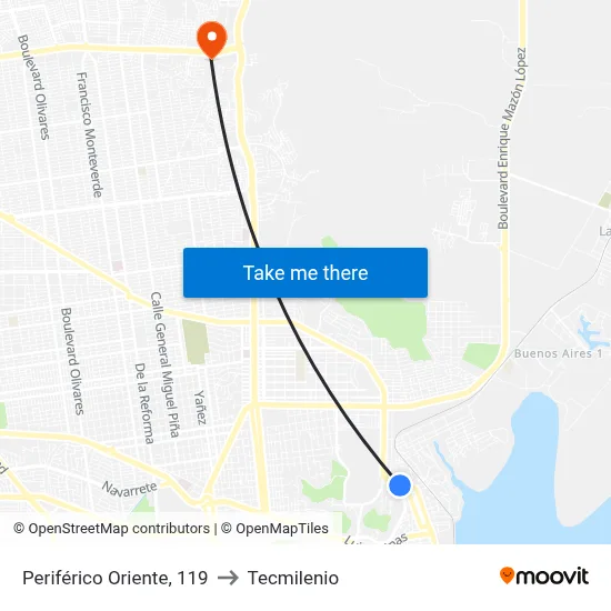 Periférico Oriente, 119 to Tecmilenio map