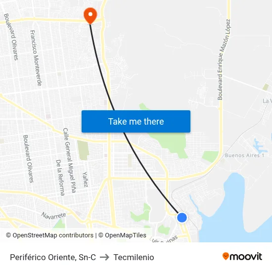 Periférico Oriente, Sn-C to Tecmilenio map