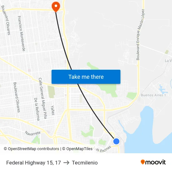 Federal Highway 15, 17 to Tecmilenio map