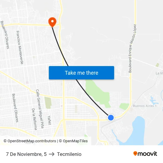 7 De Noviembre, 5 to Tecmilenio map