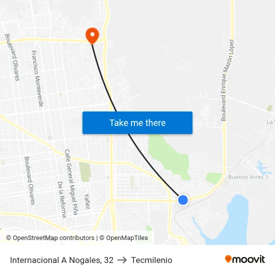 Internacional A Nogales, 32 to Tecmilenio map