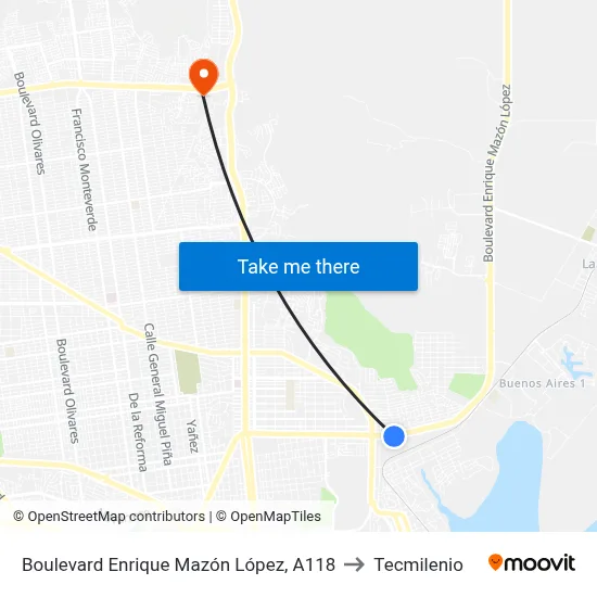 Boulevard Enrique Mazón López, A118 to Tecmilenio map