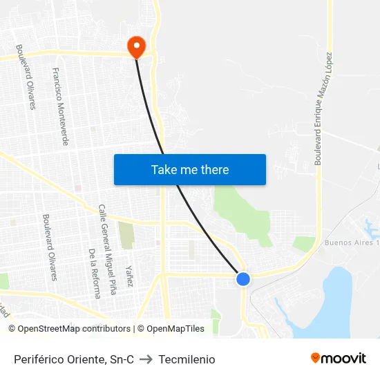 Periférico Oriente, Sn-C to Tecmilenio map