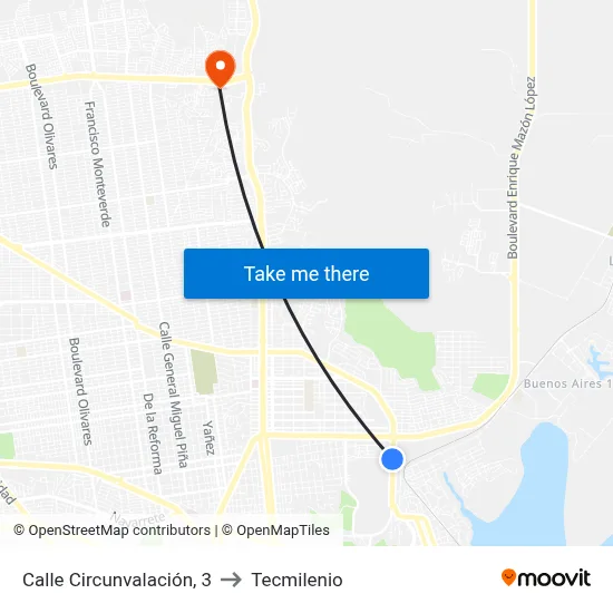 Calle Circunvalación, 3 to Tecmilenio map