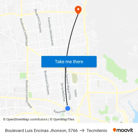 Boulevard Luis Encinas Jhonson, 5766 to Tecmilenio map