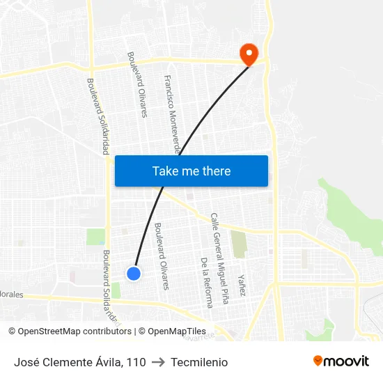 José Clemente Ávila, 110 to Tecmilenio map