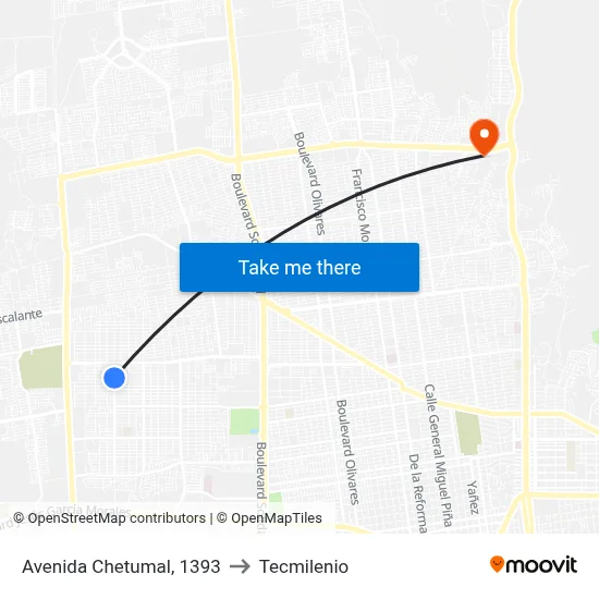 Avenida Chetumal, 1393 to Tecmilenio map