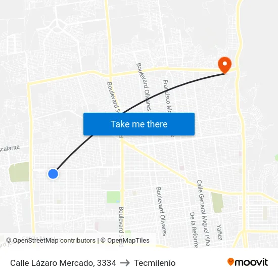 Calle Lázaro Mercado, 3334 to Tecmilenio map