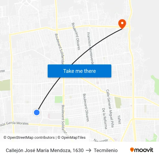 Callejón José María Mendoza, 1630 to Tecmilenio map