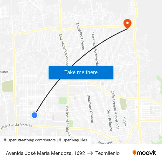 Avenida José María Mendoza, 1692 to Tecmilenio map