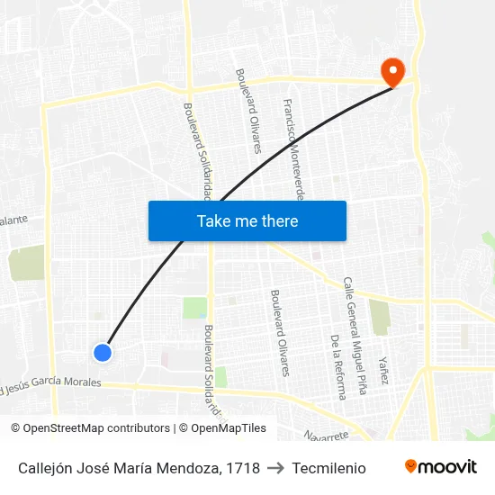 Callejón José María Mendoza, 1718 to Tecmilenio map