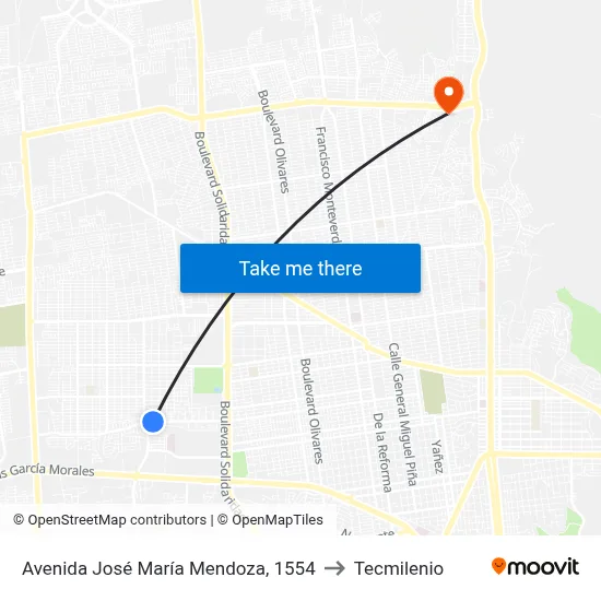 Avenida José María Mendoza, 1554 to Tecmilenio map