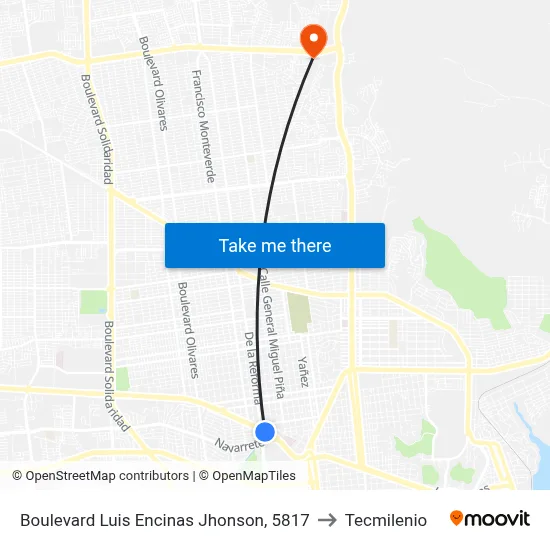 Boulevard Luis Encinas Jhonson, 5817 to Tecmilenio map