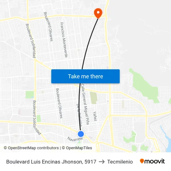 Boulevard Luis Encinas Jhonson, 5917 to Tecmilenio map