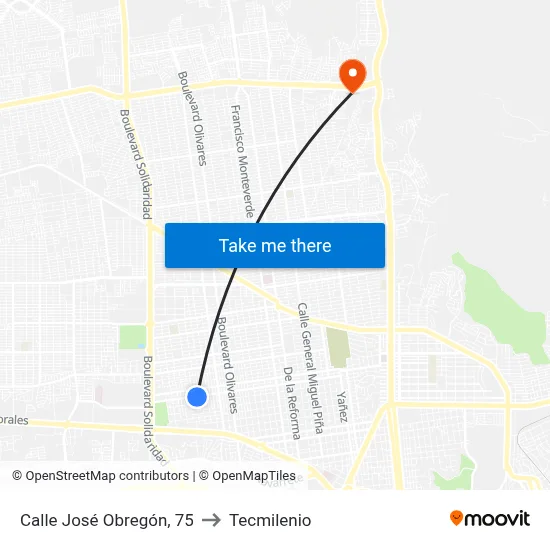 Calle José Obregón, 75 to Tecmilenio map