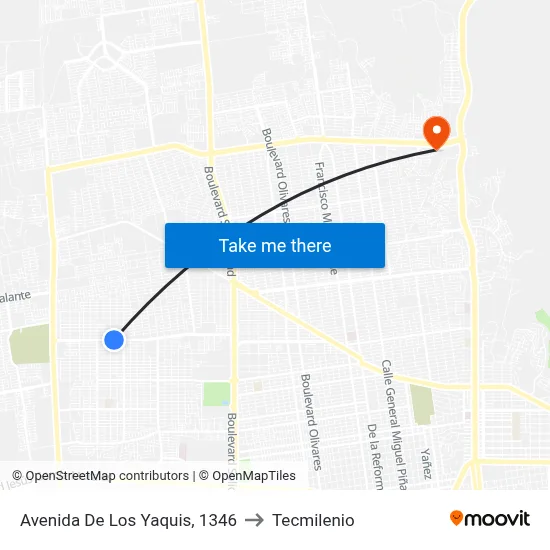 Avenida De Los Yaquis, 1346 to Tecmilenio map
