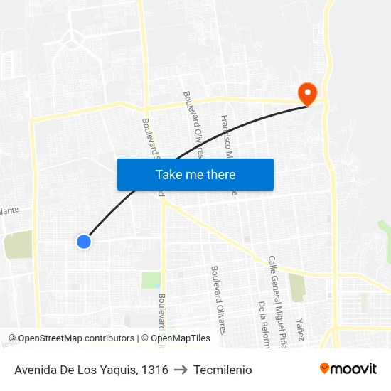 Avenida De Los Yaquis, 1316 to Tecmilenio map