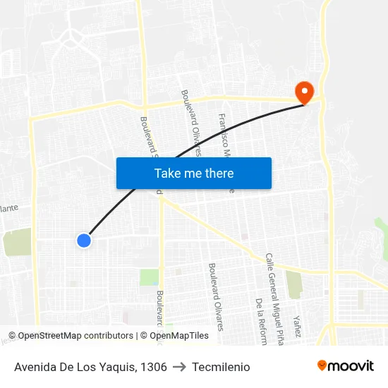 Avenida De Los Yaquis, 1306 to Tecmilenio map