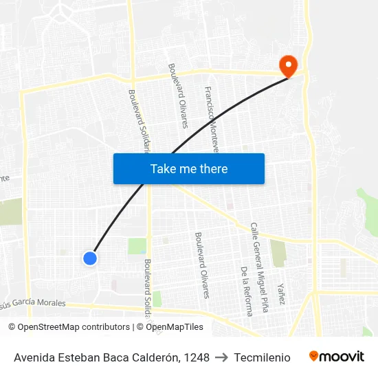 Avenida Esteban Baca Calderón, 1248 to Tecmilenio map