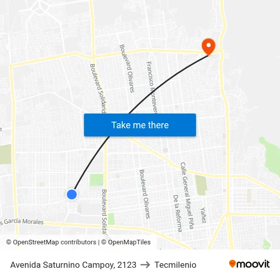 Avenida Saturnino Campoy, 2123 to Tecmilenio map