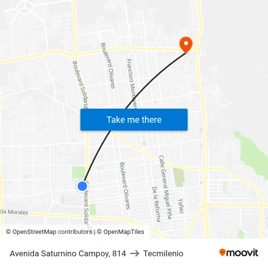 Avenida Saturnino Campoy, 814 to Tecmilenio map