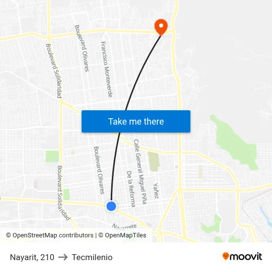 Nayarit, 210 to Tecmilenio map