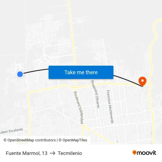 Fuente Marmol, 13 to Tecmilenio map