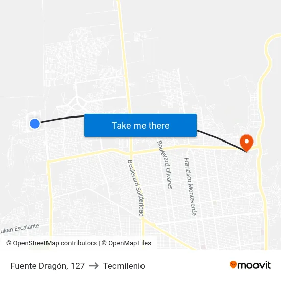 Fuente Dragón, 127 to Tecmilenio map