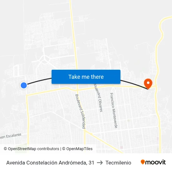 Avenida Constelación Andrómeda, 31 to Tecmilenio map