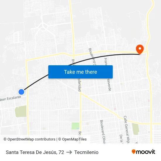 Santa Teresa De Jesús, 72 to Tecmilenio map