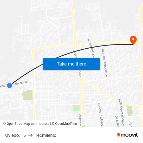 Oviedo, 15 to Tecmilenio map
