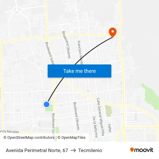 Avenida Perimetral Norte, 67 to Tecmilenio map