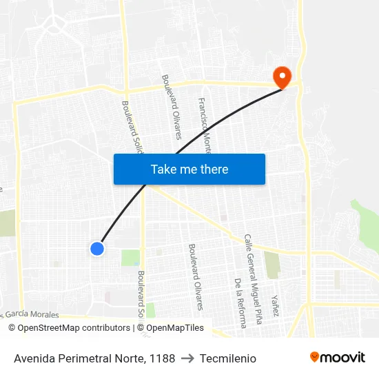 Avenida Perimetral Norte, 1188 to Tecmilenio map