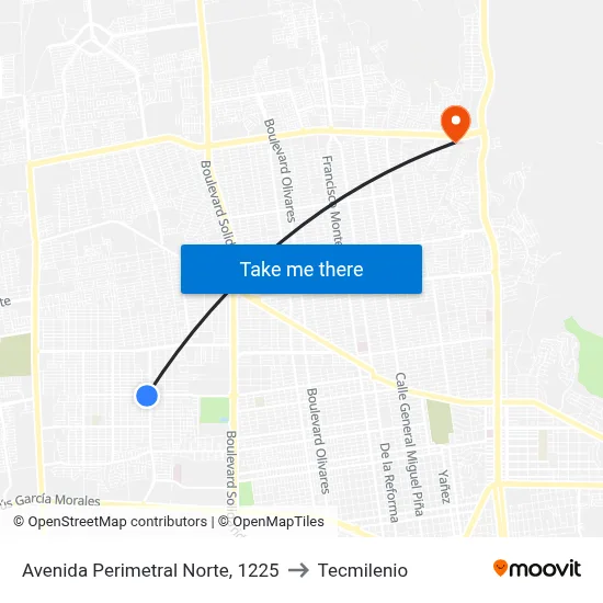 Avenida Perimetral Norte, 1225 to Tecmilenio map