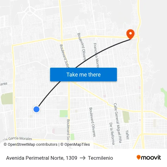 Avenida Perimetral Norte, 1309 to Tecmilenio map
