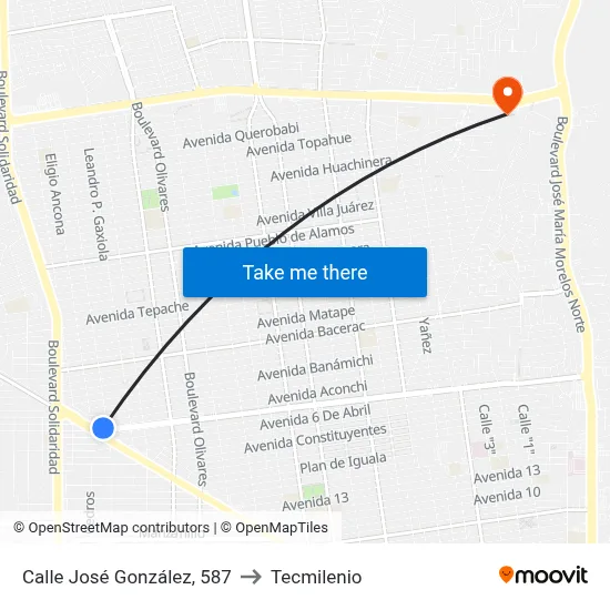 Calle José González, 587 to Tecmilenio map
