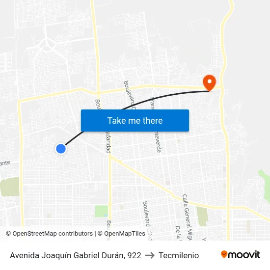 Avenida Joaquín Gabriel Durán, 922 to Tecmilenio map