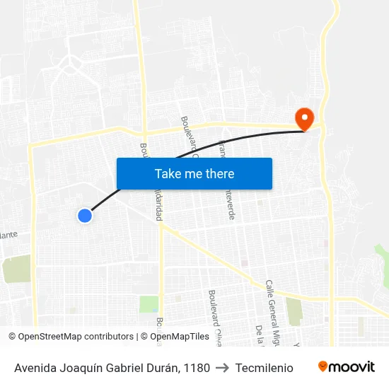 Avenida Joaquín Gabriel Durán, 1180 to Tecmilenio map
