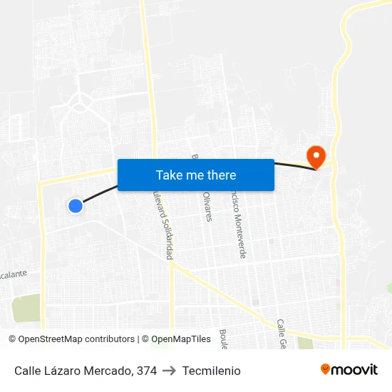 Calle Lázaro Mercado, 374 to Tecmilenio map