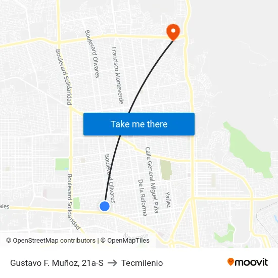 Gustavo F. Muñoz, 21a-S to Tecmilenio map