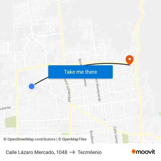 Calle Lázaro Mercado, 1048 to Tecmilenio map