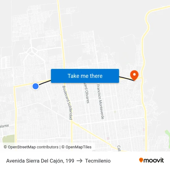Avenida Sierra Del Cajón, 199 to Tecmilenio map