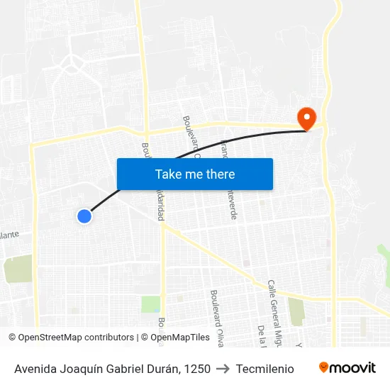 Avenida Joaquín Gabriel Durán, 1250 to Tecmilenio map